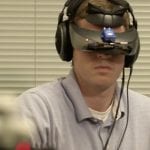 Person wearing a virtual reality headset